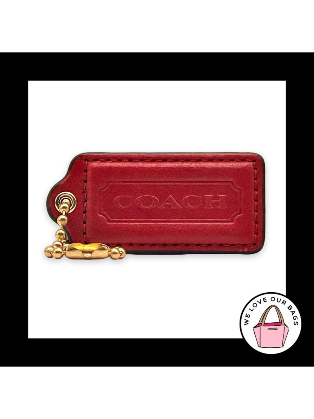 COACH HANG TAG 2.25" Red Bag Charm Keychain Fob Leather Brass Large